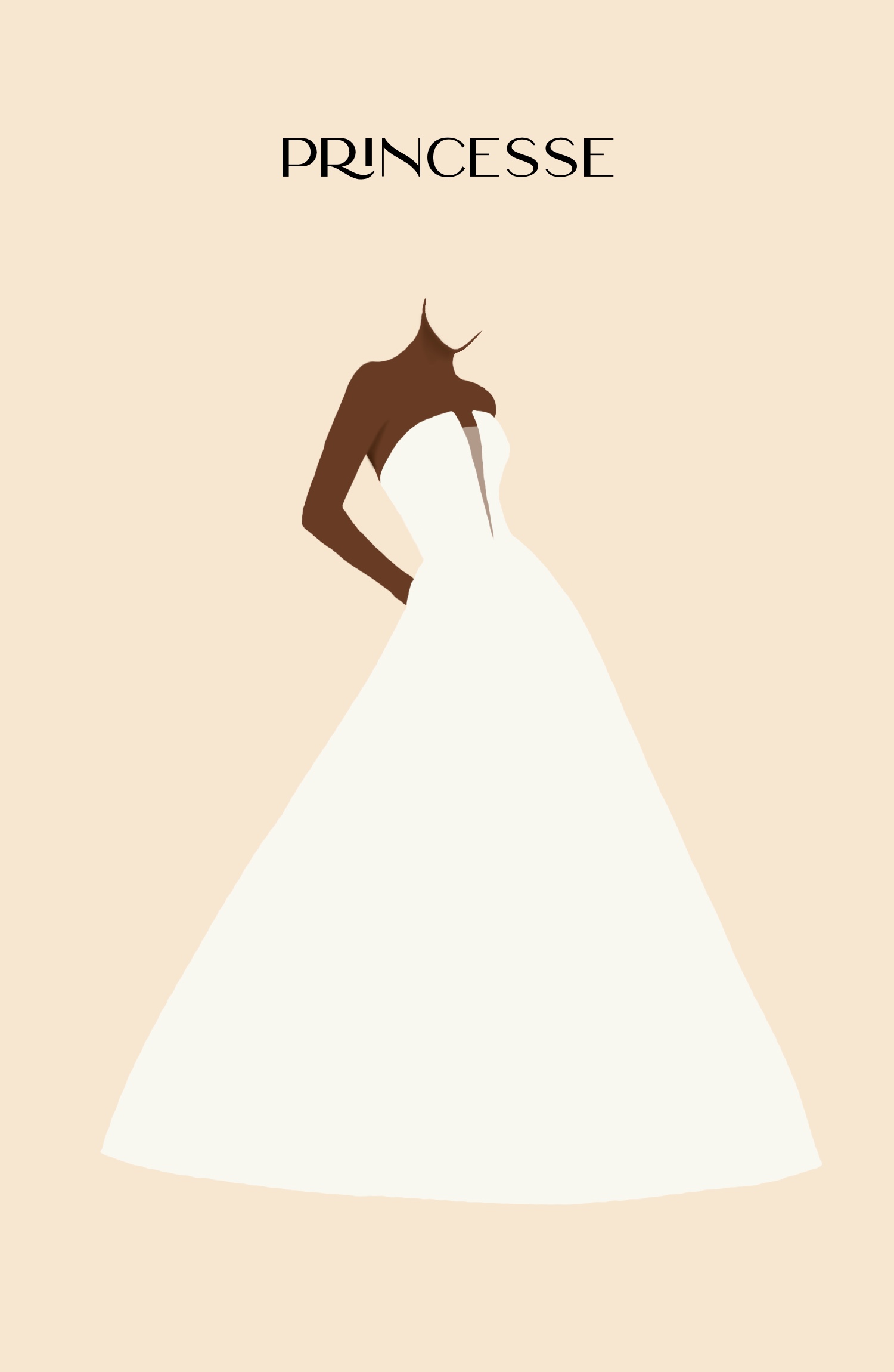 Dessin d'une robe de mariée de silhouette princesse