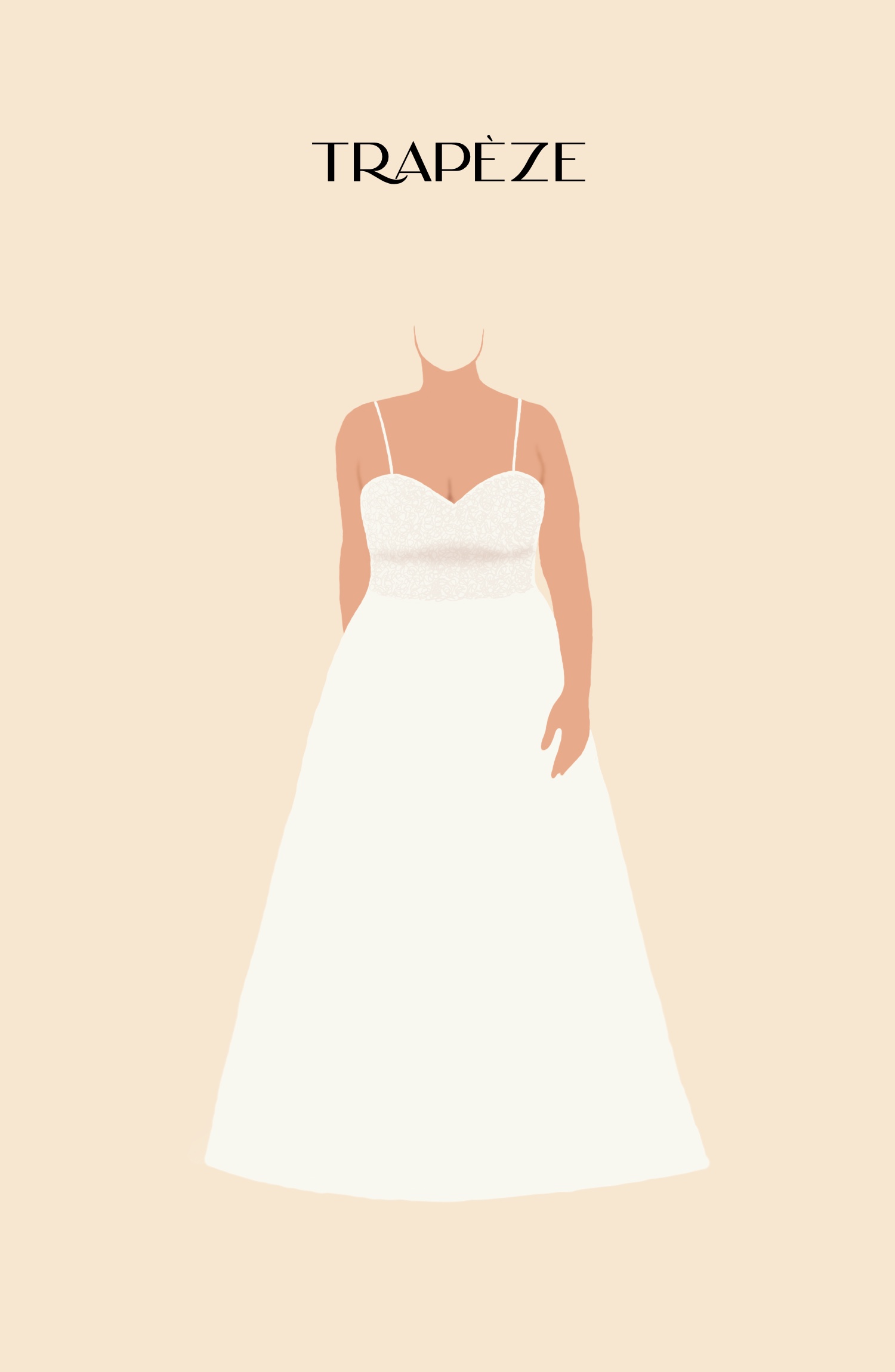 Dessin d'une robe de mariée de silhouette trapèze
